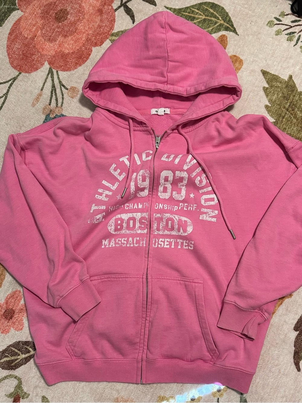 Garage Pink Zip-Up Hoodie with White Graphic